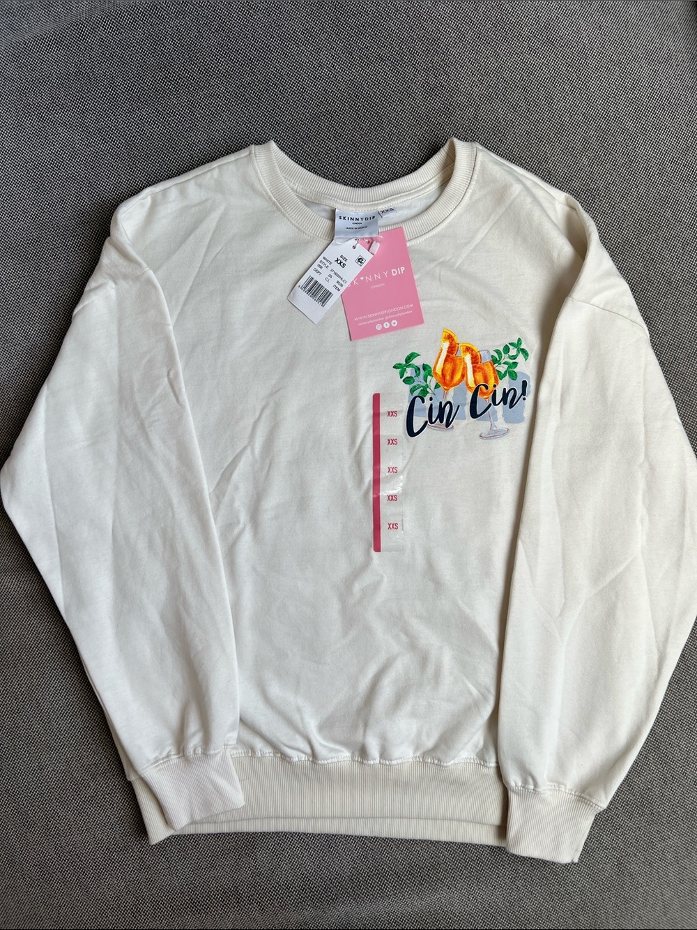 Skinnydip 'Cin Cin' Cream Sweatshirt - Size XXS
